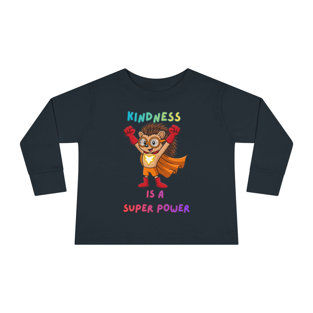 Kindness Is a Superpower Toddler Long Sleeve Tee | Hedgehog Superhero Graphic - Mutantur Labs LLC