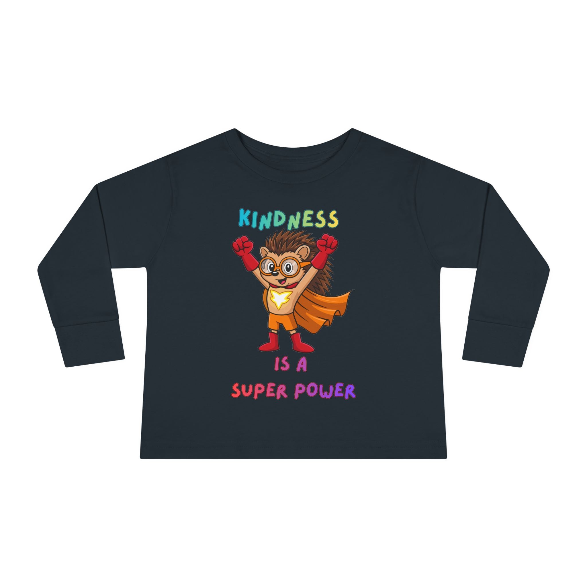 Kindness Is a Superpower Toddler Long Sleeve Tee | Hedgehog Superhero Graphic - Mutantur Labs LLC