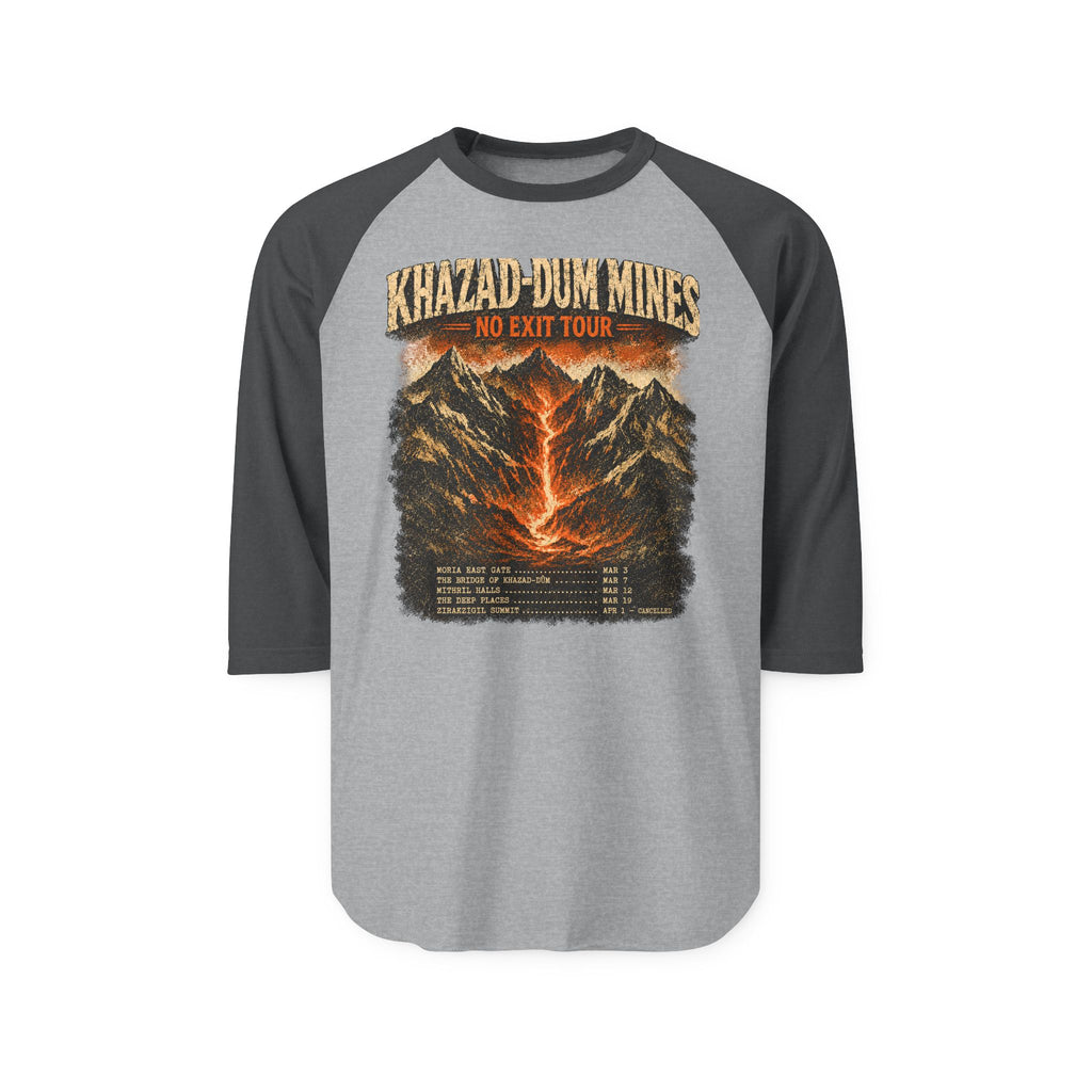 Khazad-Dûm Mines Tour Raglan Shirt — "No Exit Tour" Mountain Volcano Graphic