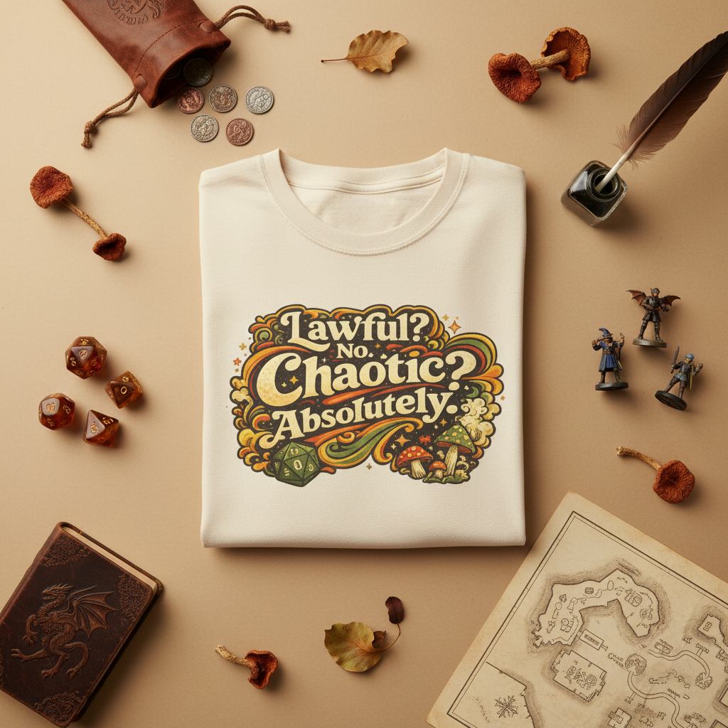Chaotic? Absolutely. funny D&D roleplay tee, front view
