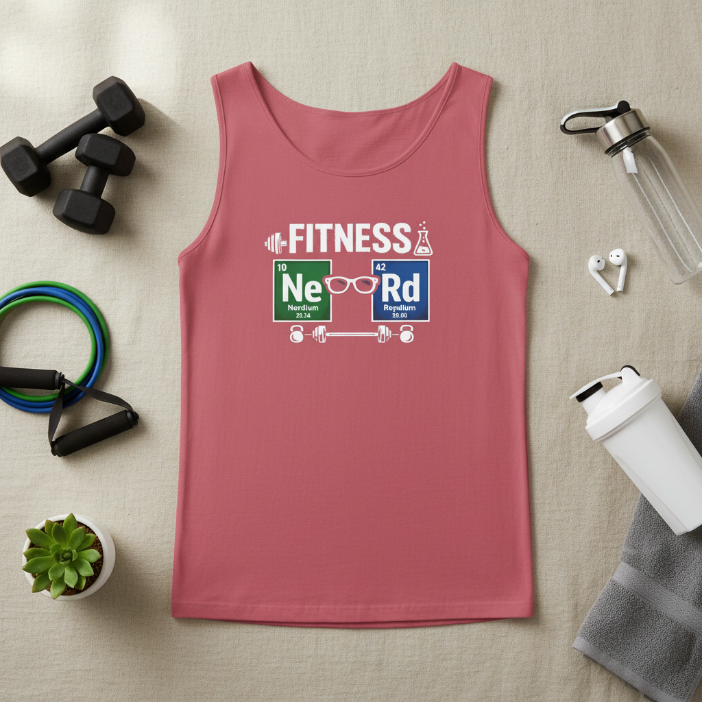 Geeky NeRd periodic table science graphic tank top, front view