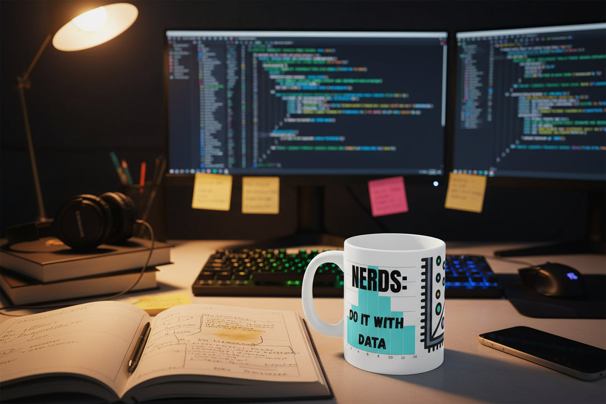 Nerds Do It With Data Mug Scatterplot and Bar Chart Design 11 oz coffee cup - Mutantur Labs LLC
