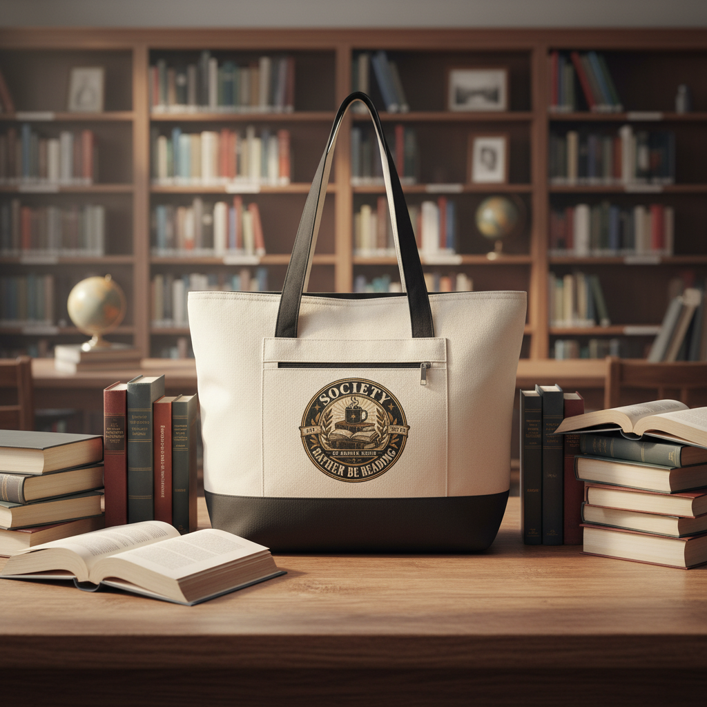 Society of People Who’d Rather Be Reading Zippered Market Tote — Vintage Book Lover Bag