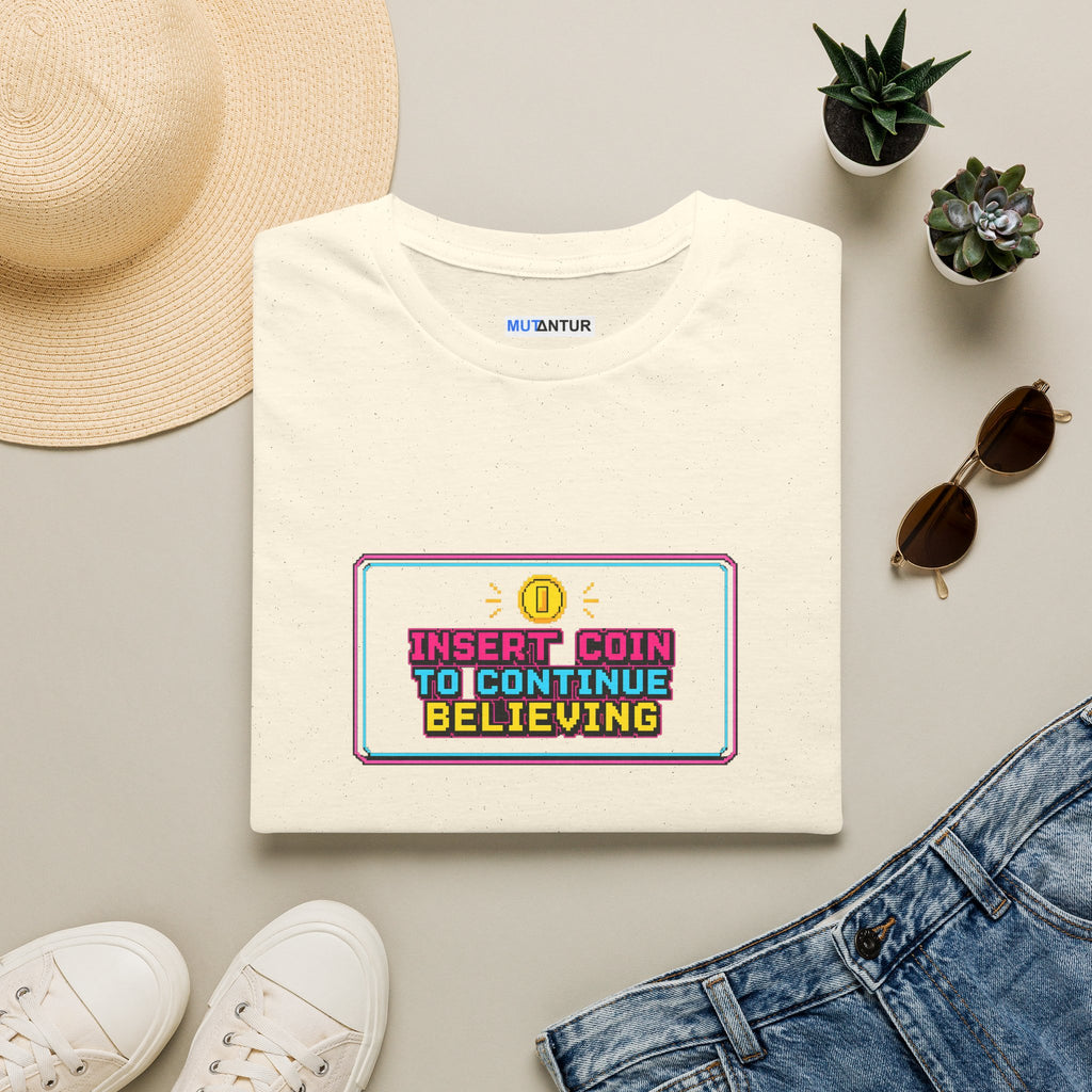 Insert Coin To Continue Believing T-Shirt | Retro Arcade Gamer Tee
