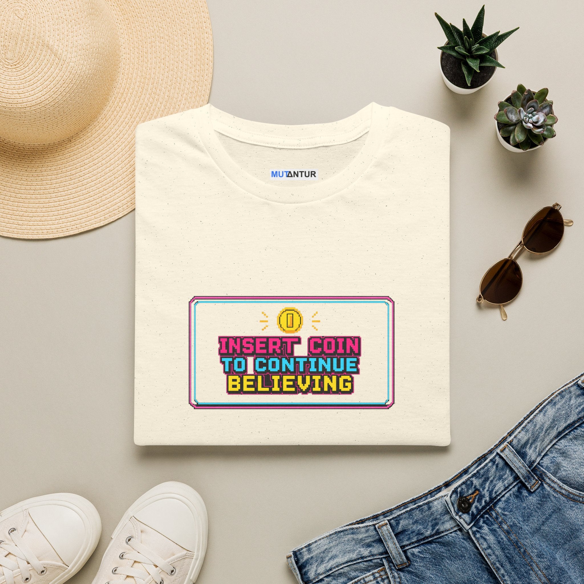 Insert Coin To Continue Believing T-Shirt | Retro Arcade Gamer Tee