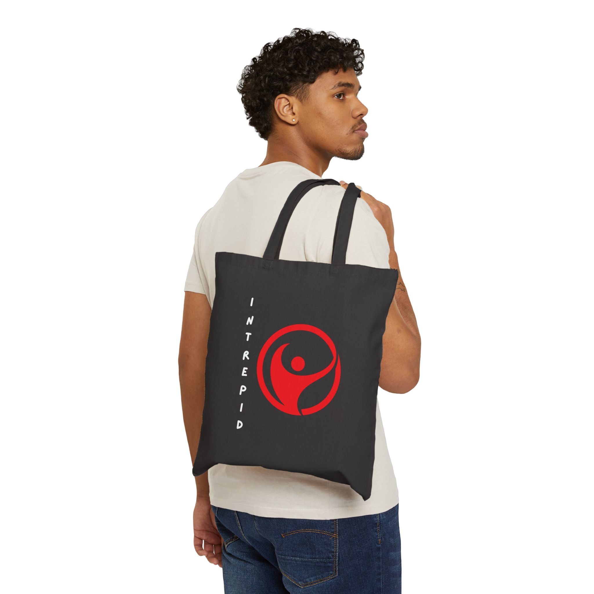 Intrepid Red Emblem Tote Bag | Bold Cotton Graphic Bag - Mutantur Labs LLC