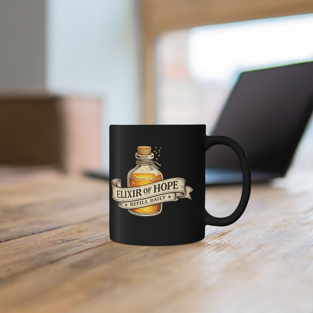 Elixir of Hope Black Ceramic Mug | Fantasy Potion Coffee Mug, 11 oz