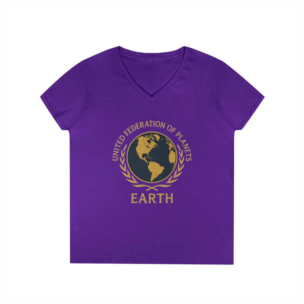 United Federation of Planets Earth V-Neck T-Shirt | Sci-Fi Inspired Women's Graphic Tee - Mutantur Labs LLC