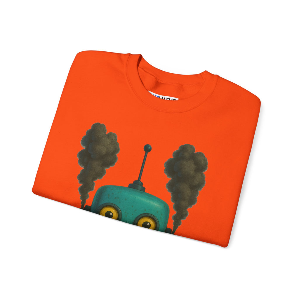 Smoking Robot Graphic Unisex Sweatshirt, Cozy Crewneck Top - Mutantur Labs LLC