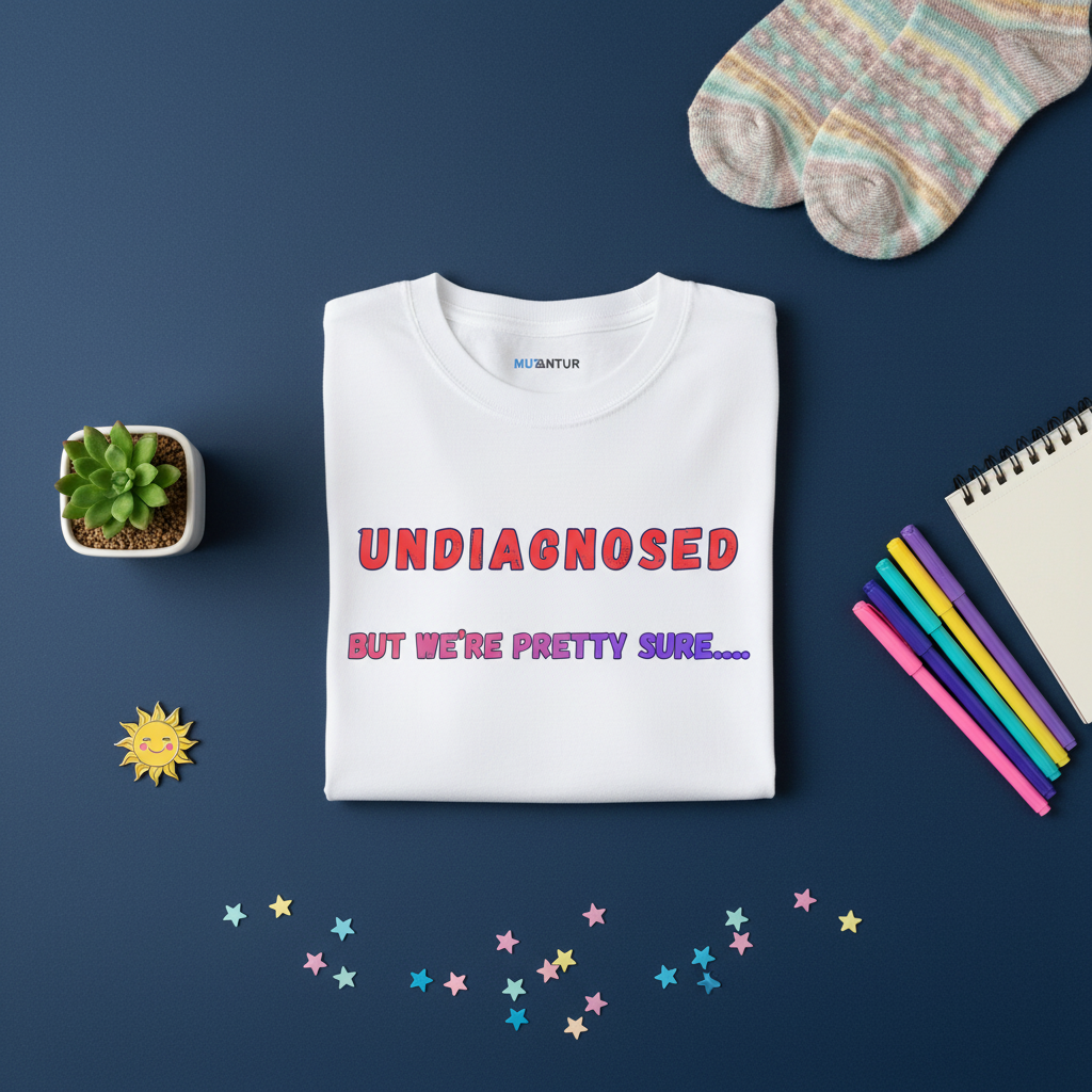 Undiagnosed But We're Pretty Sure funny graphic tee, back view