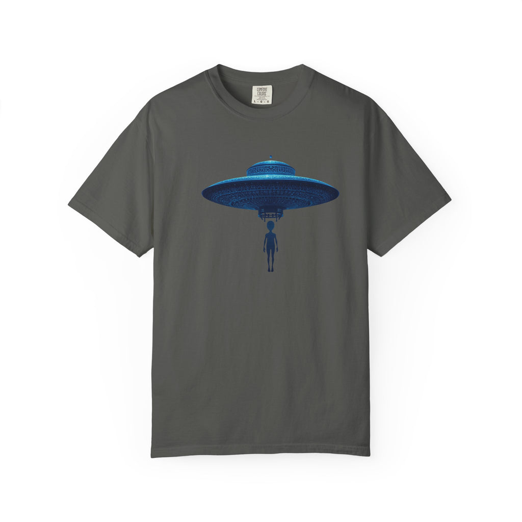 UFO Abduction T-shirt | Minimal Alien Spaceship blue chinoiserie Graphic - Mutantur Labs LLC