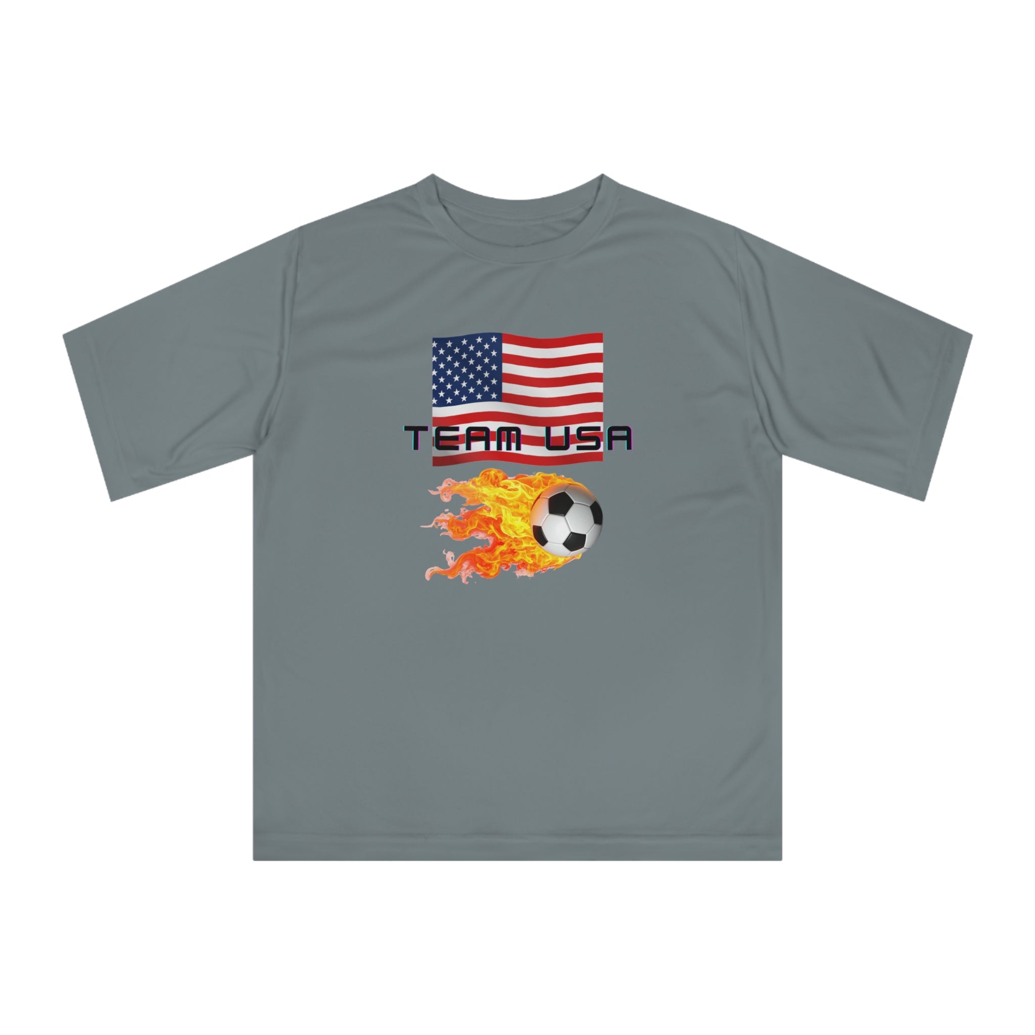 Team USA Flaming Soccer Ball T-Shirt — American Flag Soccer Tee with SPF protection - Mutantur Labs LLC