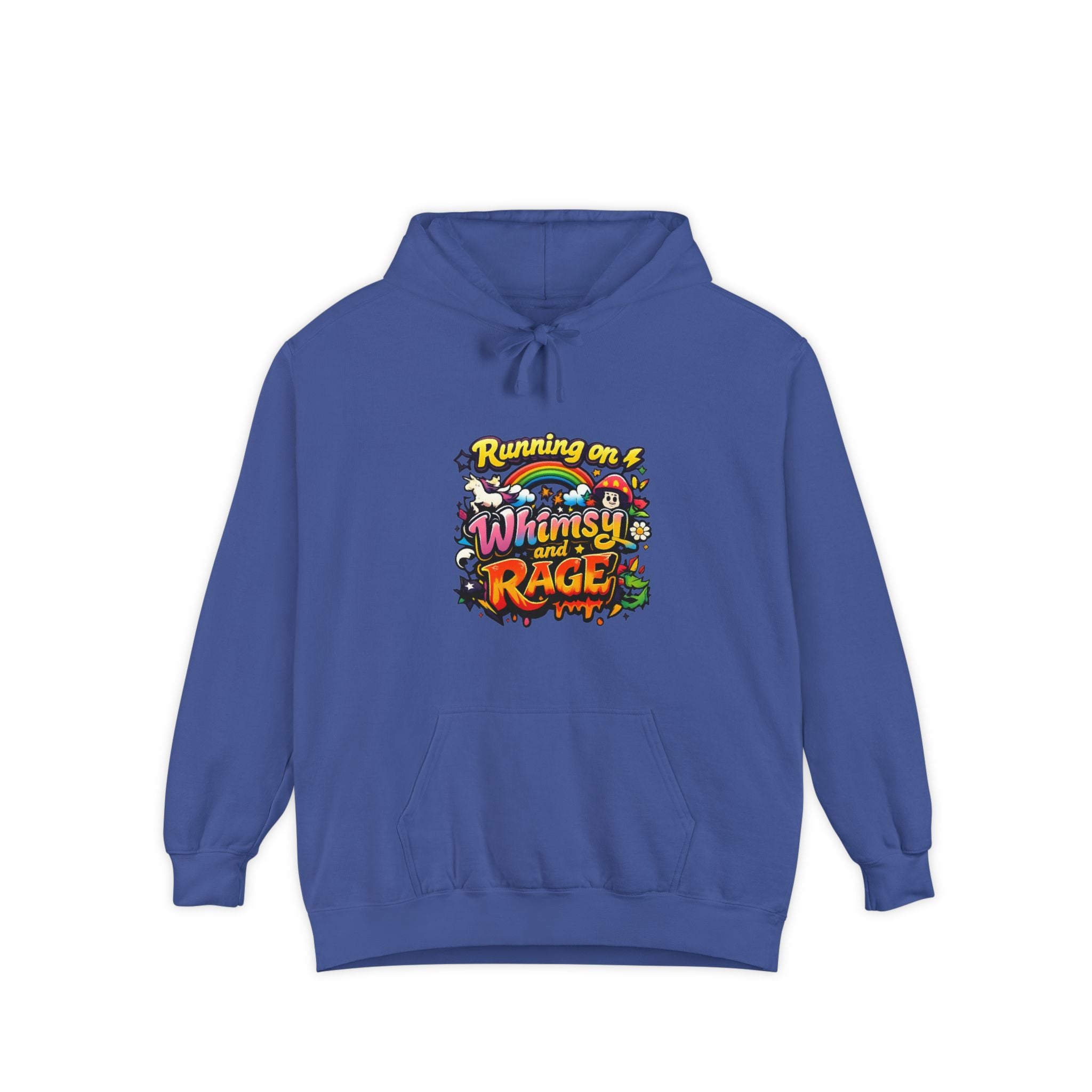 Hoodie — "Running on a Whimsy and Rage" Colorful Graphic Pullover