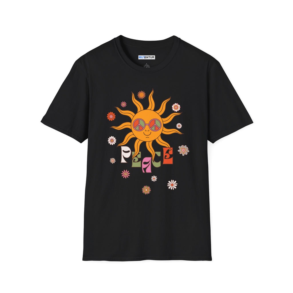Retro Smiling Sun Peace T-Shirt | 70s Hippie Graphic Tee - Mutantur Labs LLC
