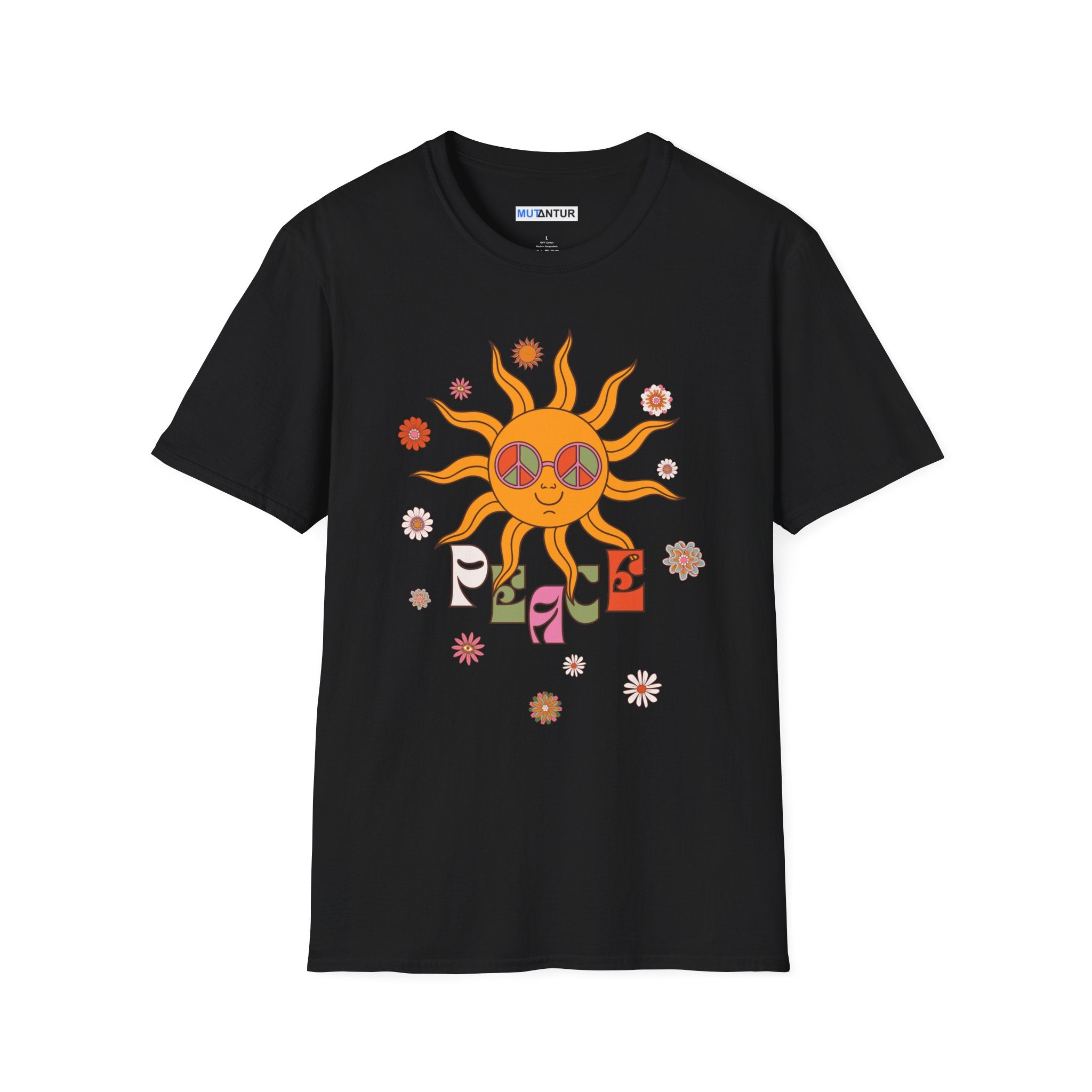 Retro Smiling Sun Peace T-Shirt | 70s Hippie Graphic Tee - Mutantur Labs LLC