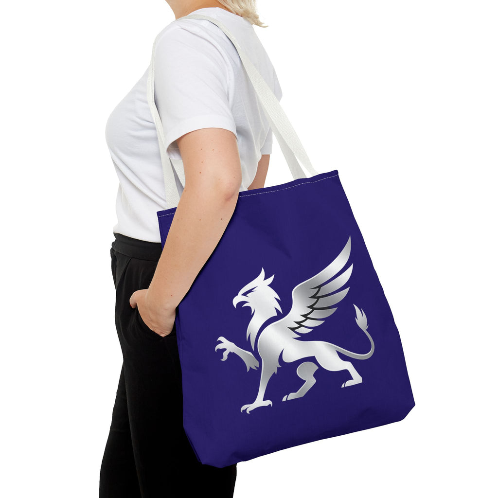 Griffin Tote Bag, blue Mythical Crest Bag, Fantasy Mythology Market Tote - Mutantur Labs LLC