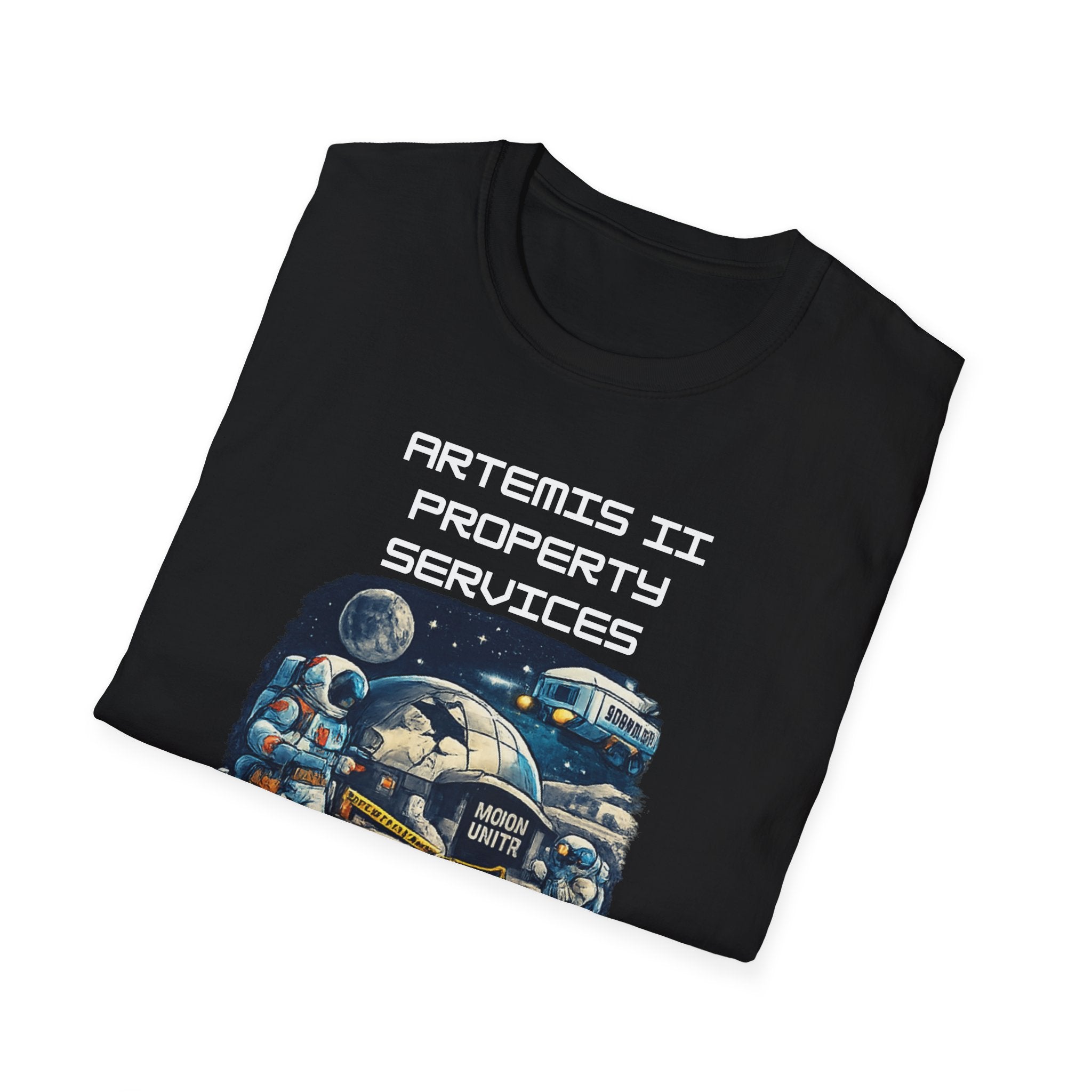 Moonbase Property Services T-Shirt — 'Artemis II Property Services' Space Repair Crew funny Tee - Mutantur Labs LLC