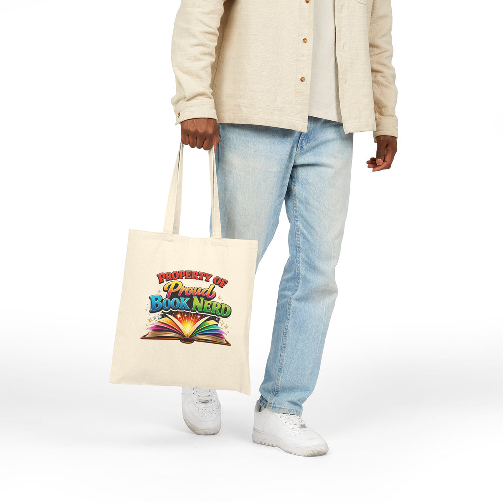 Tote Bag — "Property of Proud Book Nerd" Colorful Open Book Library Tote - Mutantur Labs LLC