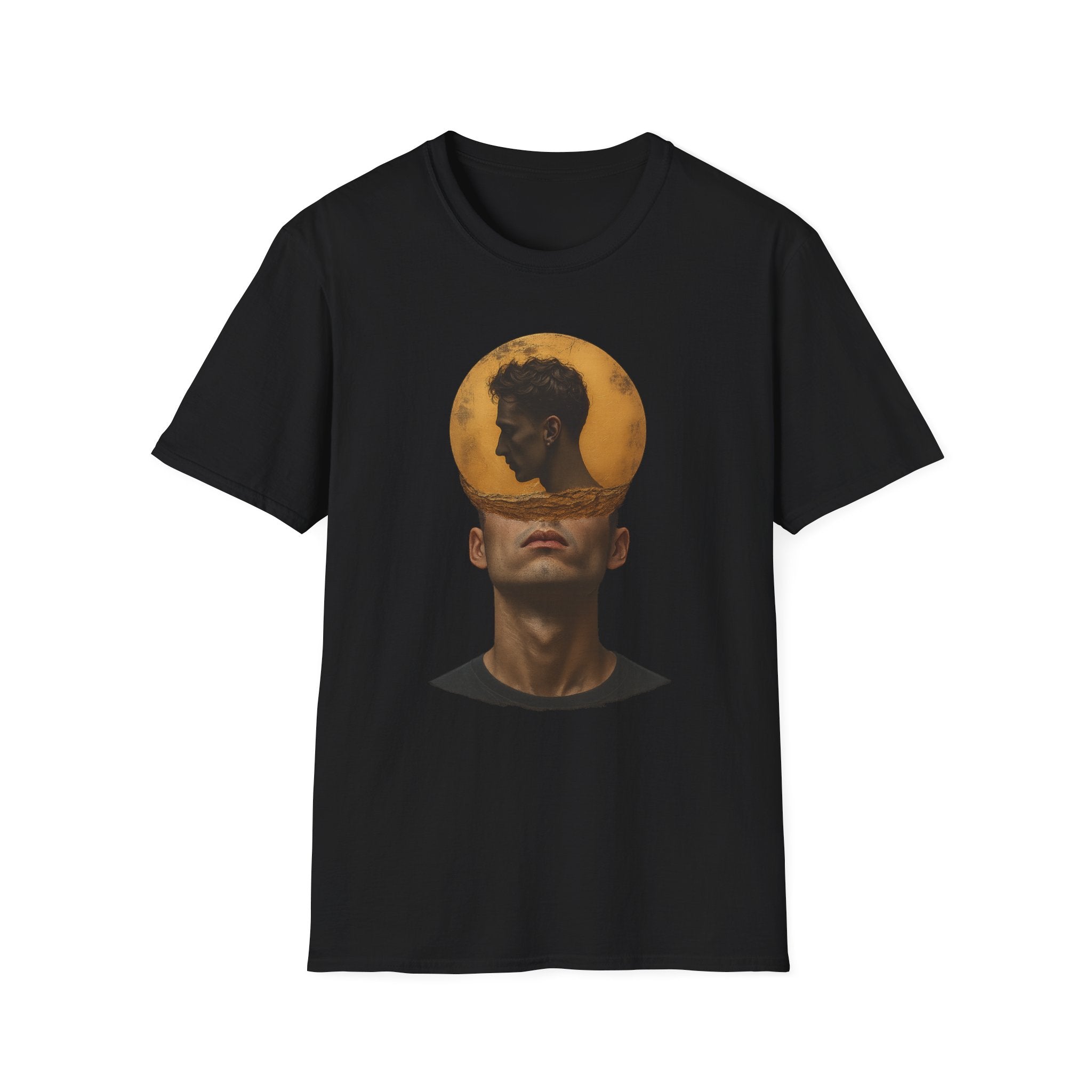 Surreal Double Portrait T-Shirt | Abstract Head Silhouette, Moon Circle - Mutantur Labs LLC