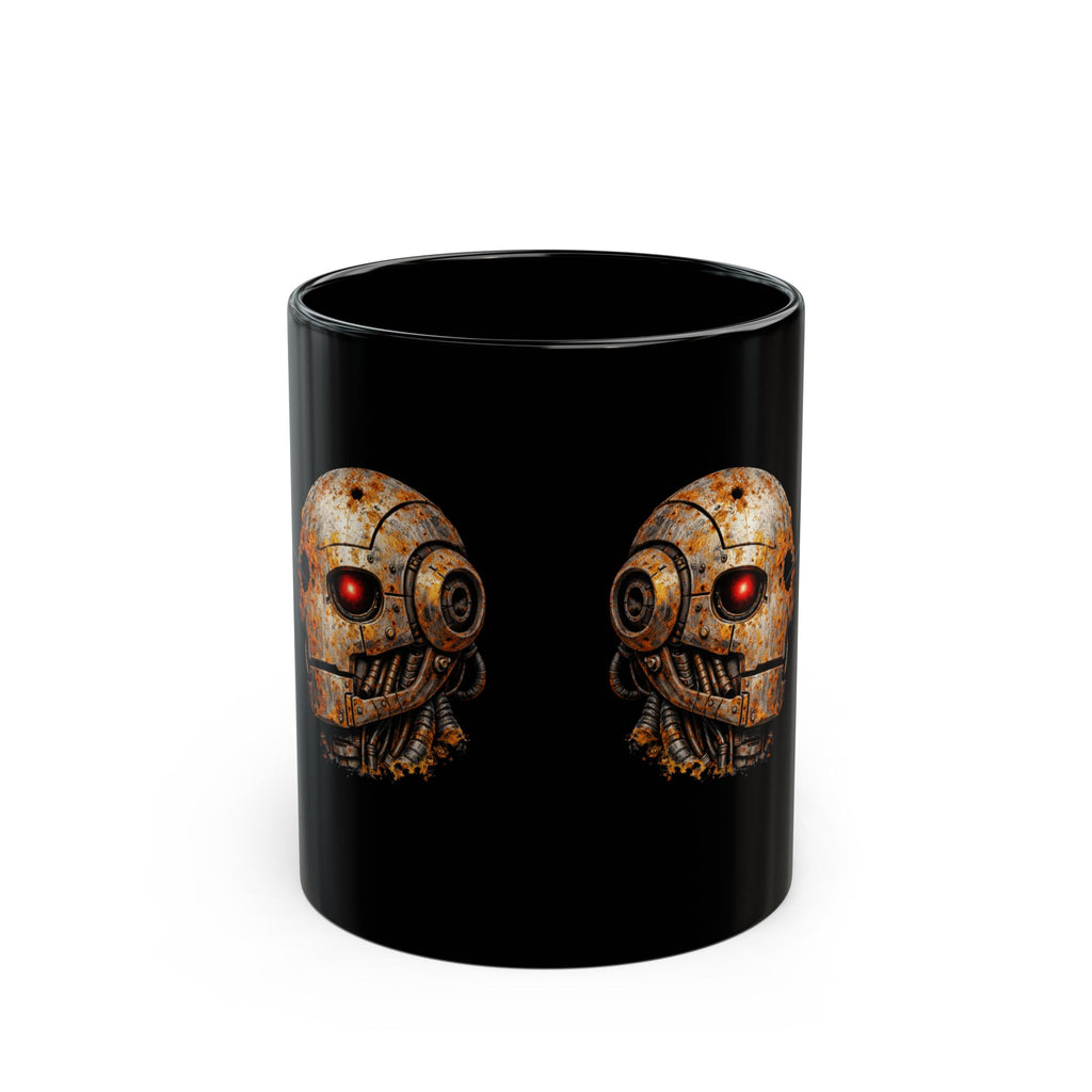 Steampunk Robot Skull and Hummingbird Mug — Black Ceramic Coffee Cup - Mutantur Labs LLC