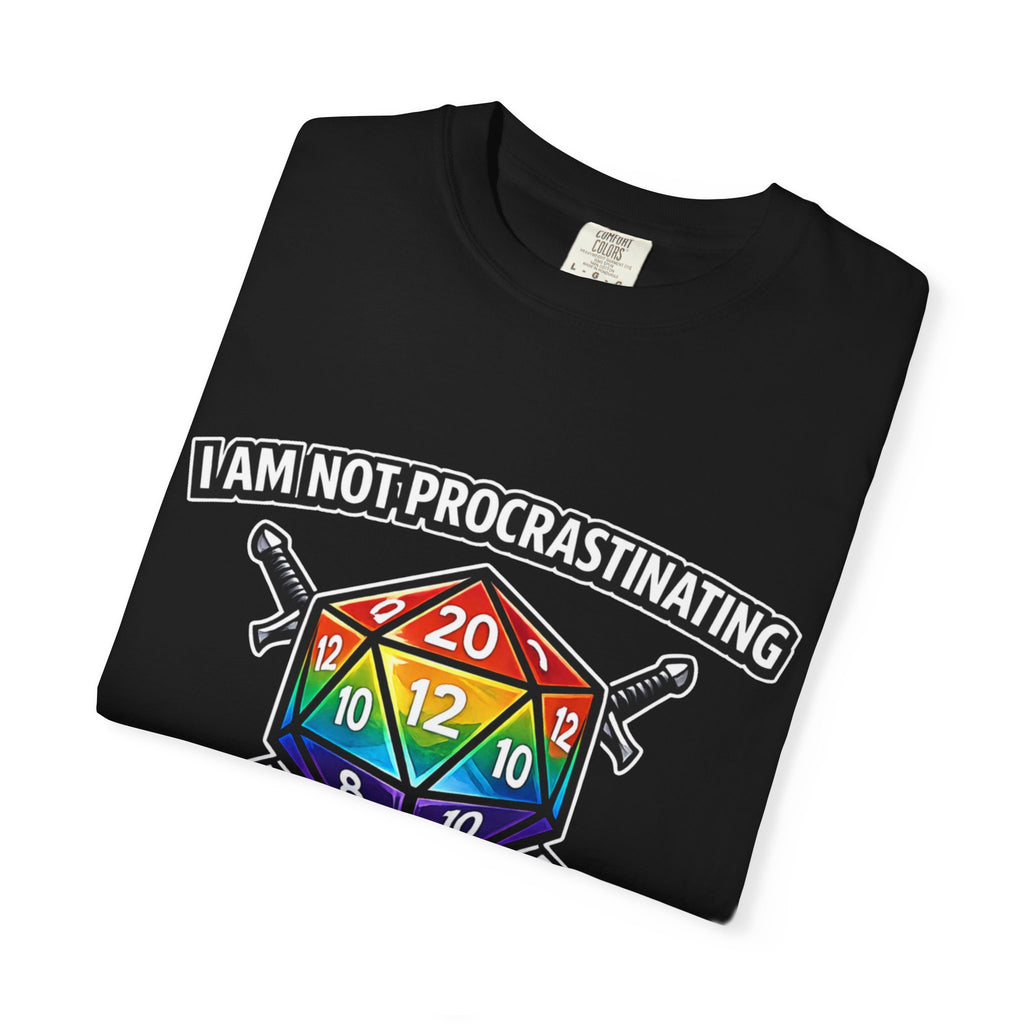 Nerd Humor Gaming I Am Not Procrastinating Side Quest | Rainbow D20 Dice RPG Tee Comfort Colors tee - Mutantur Labs LLC