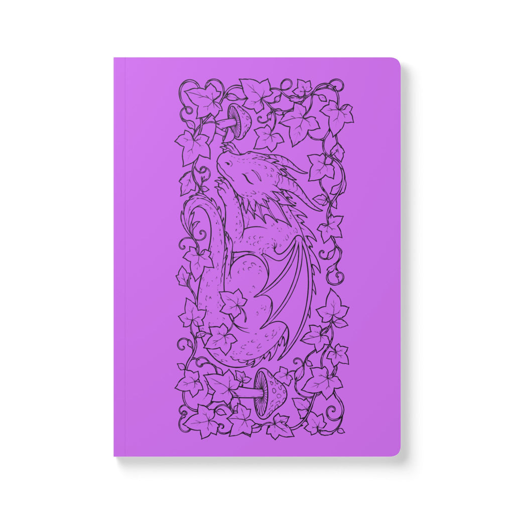 Dragon & Ivy Softcover Journal — Hand-Drawn Sleeping Dragon Illustration - Lilac