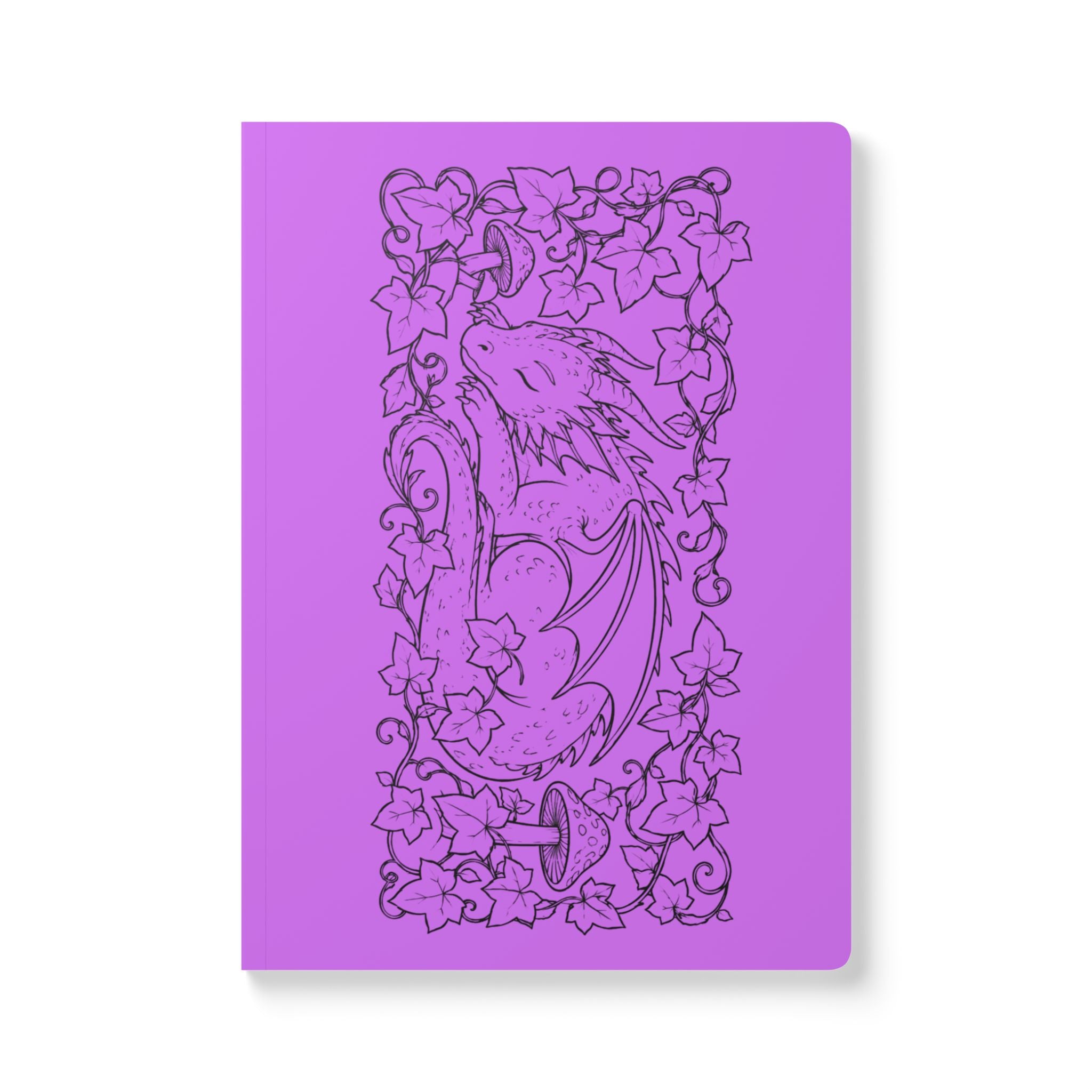Dragon & Ivy Softcover Journal — Hand-Drawn Sleeping Dragon Illustration - Lilac