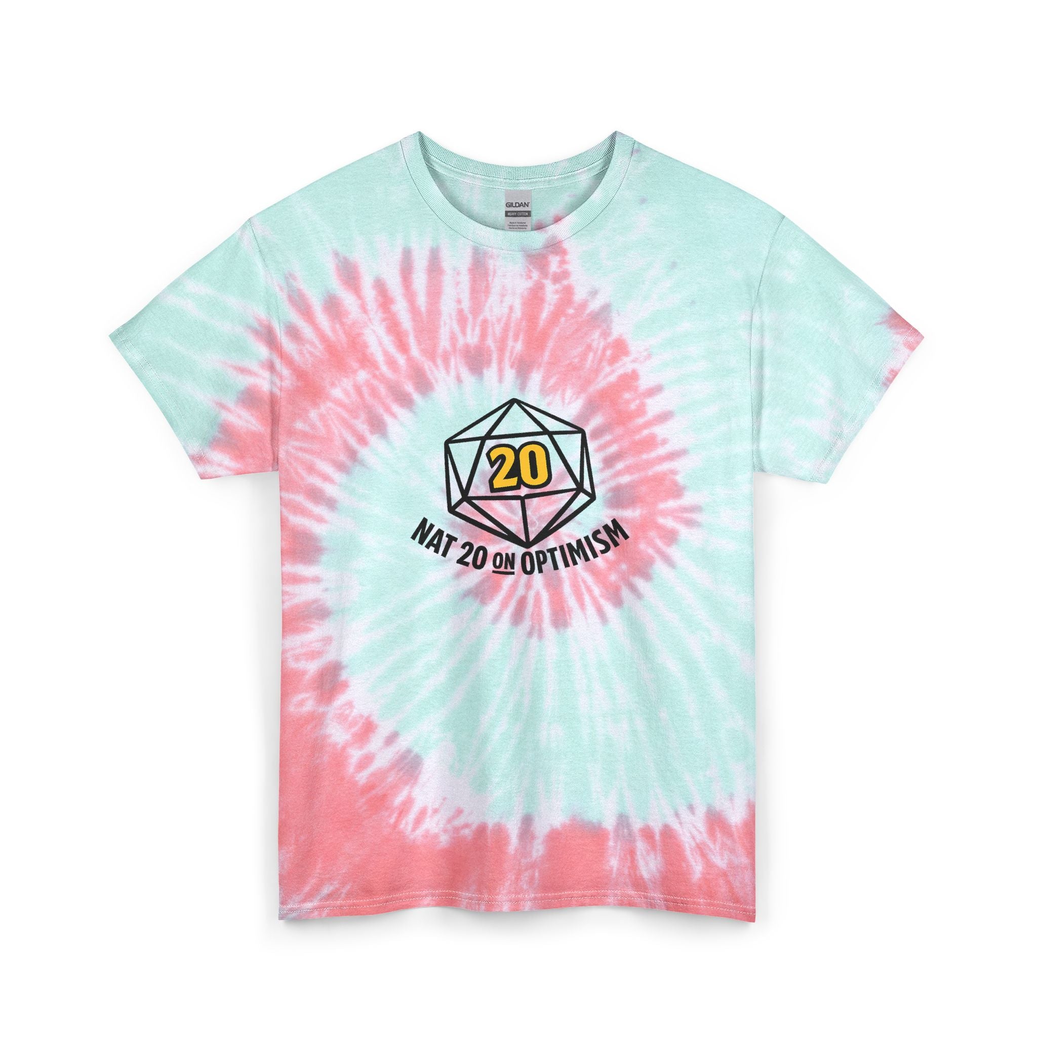 Tie-Dye Tee — D20 "Nat 20 on Optimism" Gaming T-Shirt