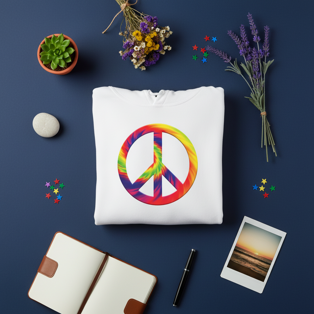 Tie-Dye Peace Sign rainbow hippie hoodie, back view