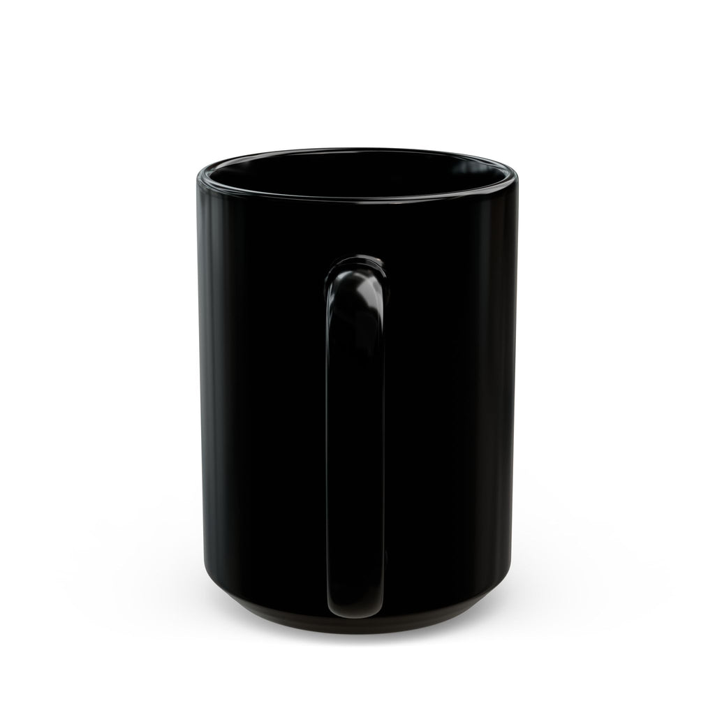 Fantasy Dragon Mug with Medieval Knight & UFO — Black 15 oz Ceramic Coffee Cup - Mutantur Labs LLC