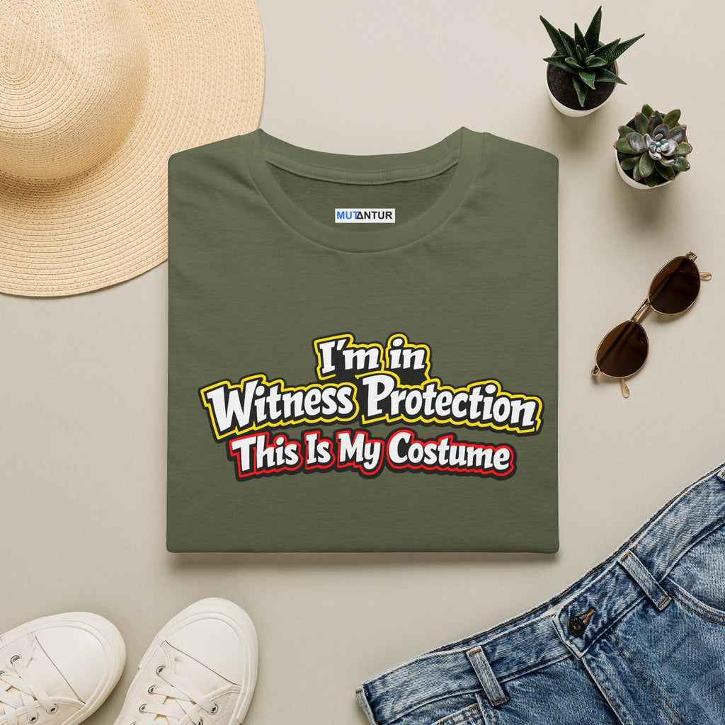 Witness Protection Costume T-Shirt — "I'm in Witness Protection This Is My Costume" Funny Halloween Graphic Tee