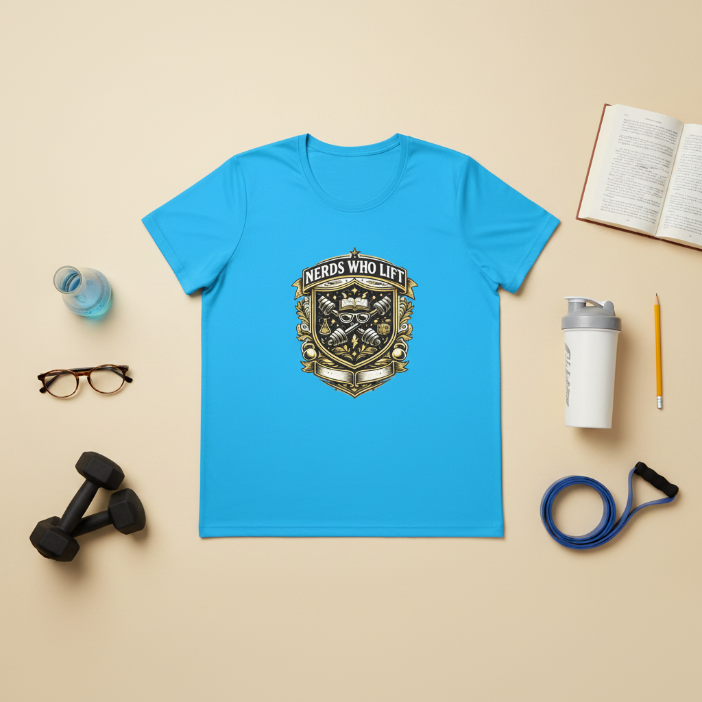 Nerds Who Lift women's moisture-wicking performance tee, front view