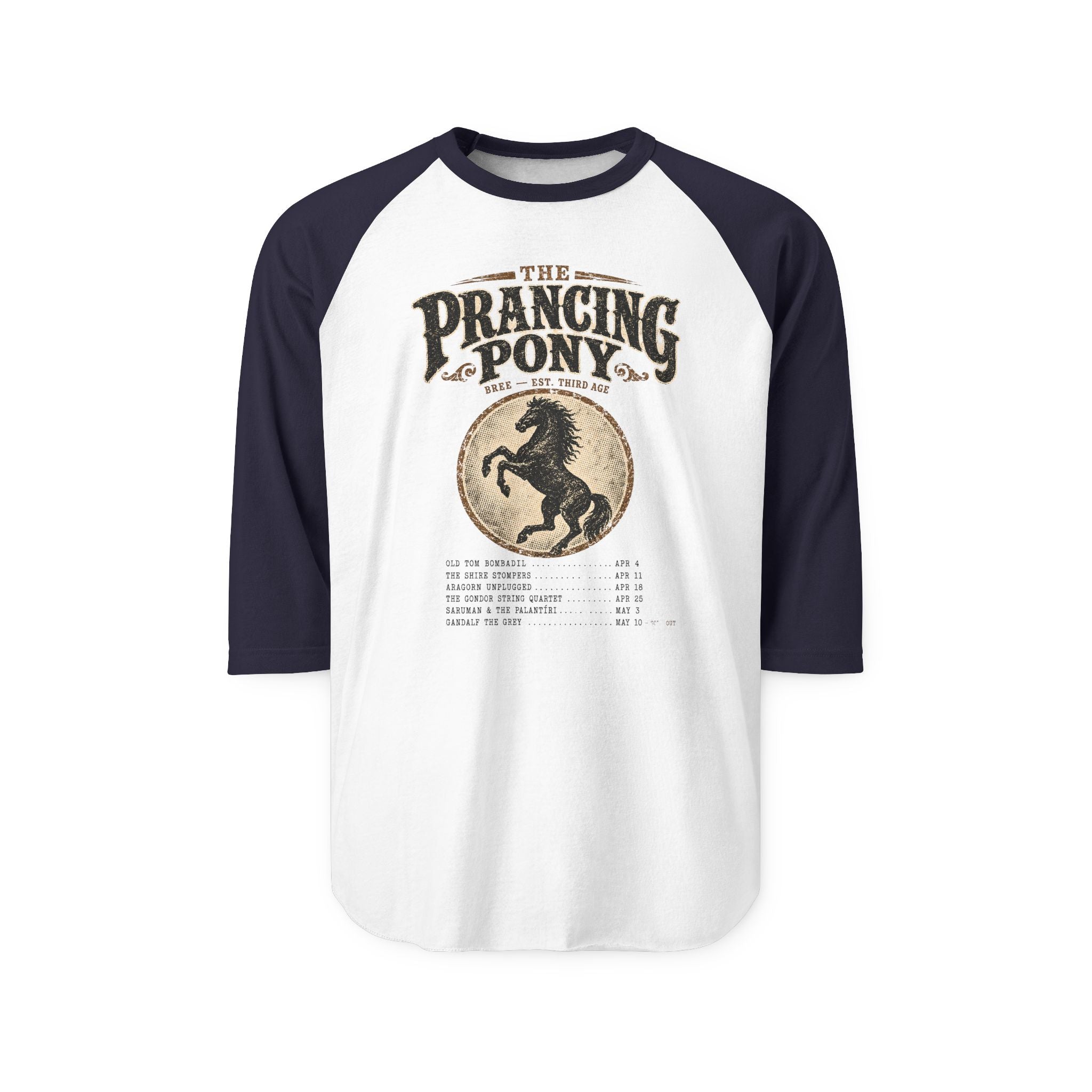 Prancing Pony Raglan Shirt — Vintage Middle-Earth Concert Tee