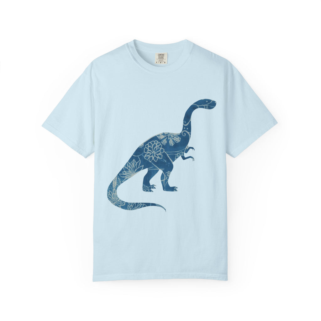 Blue Floral Dinosaur T-Shirt | Chinoiserie Brontosaurus Graphic Tee - Mutantur Labs LLC