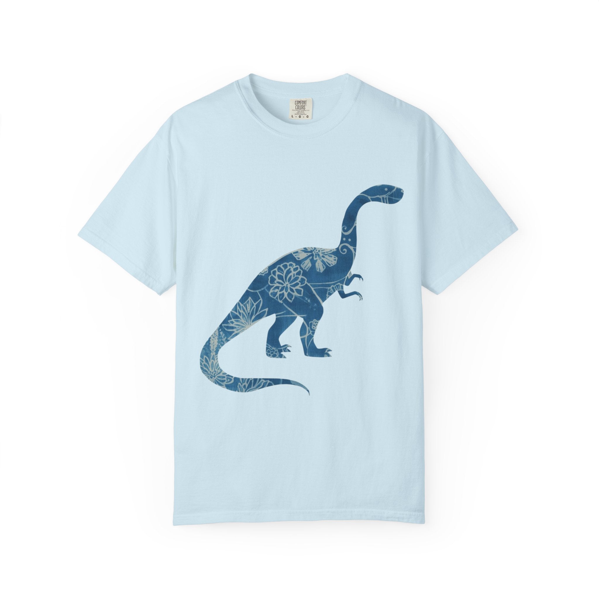 Blue Floral Dinosaur T-Shirt | Chinoiserie Brontosaurus Graphic Tee - Mutantur Labs LLC