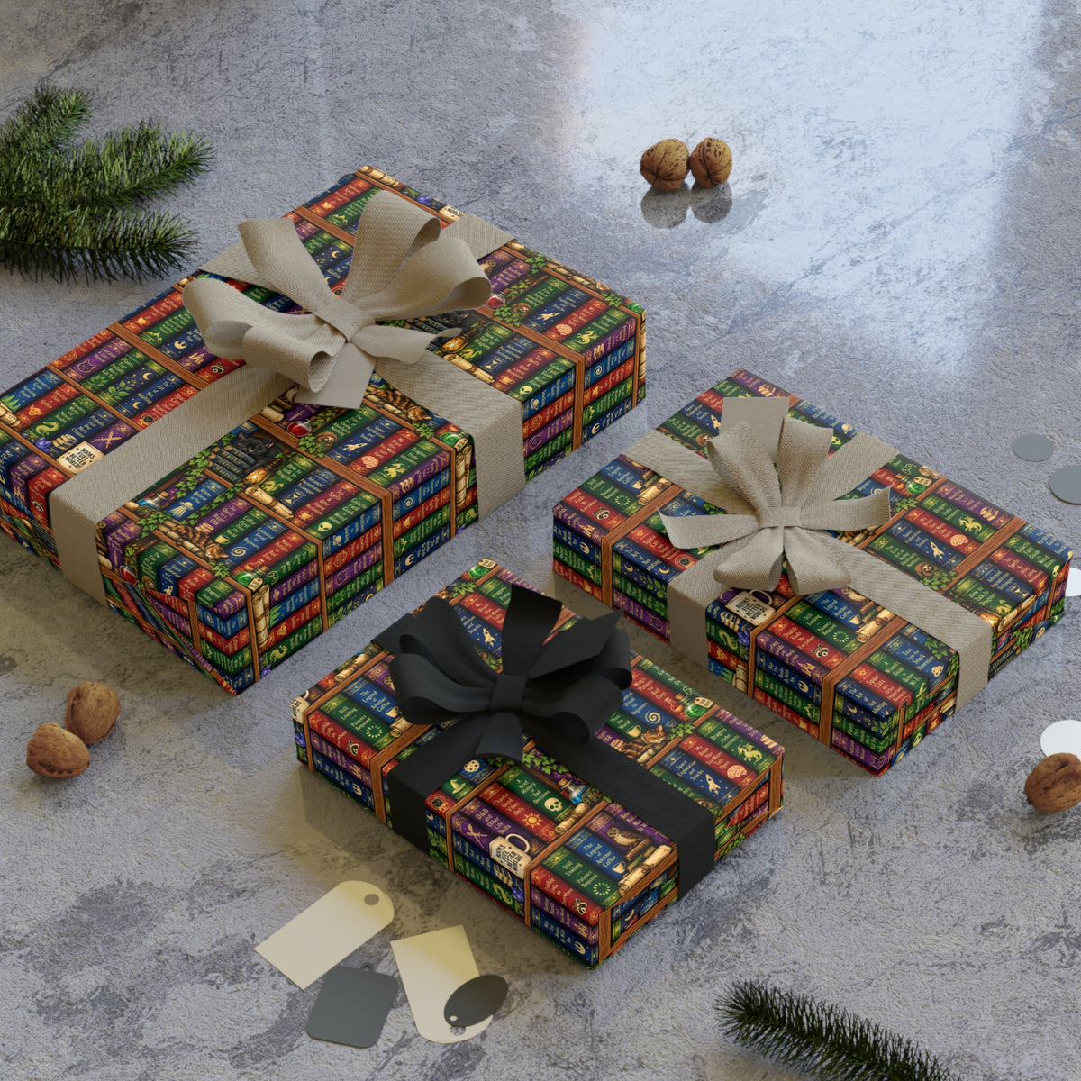 Nerdy Fantasy Library wrapping paper funny book lover sci-fi and RPG gift wrap product photo
