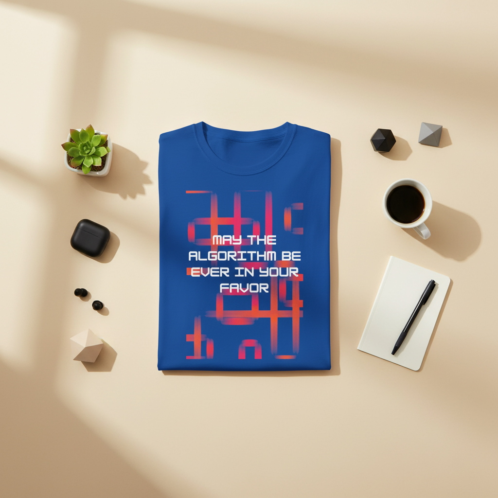 May the Algorithm Be Ever in Your Favor tech graphic tee, front view