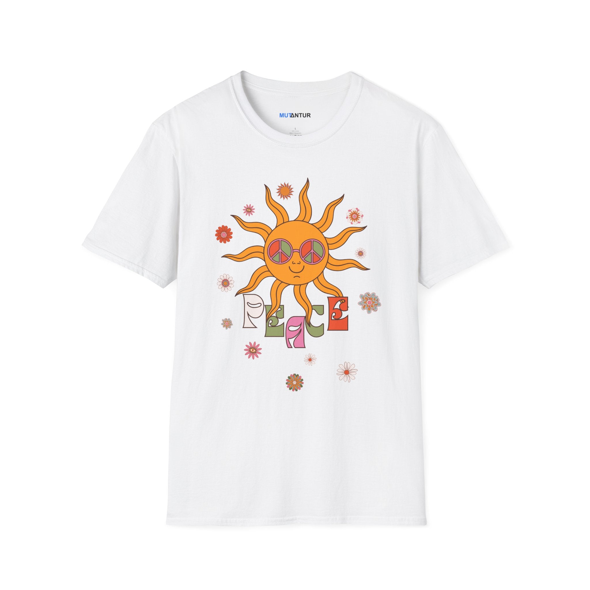 Retro Smiling Sun Peace T-Shirt | 70s Hippie Graphic Tee - Mutantur Labs LLC