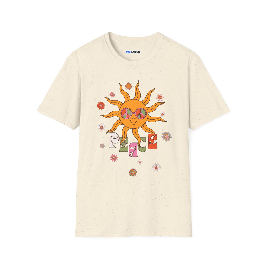 Retro Smiling Sun Peace T-Shirt | 70s Hippie Graphic Tee - Mutantur Labs LLC