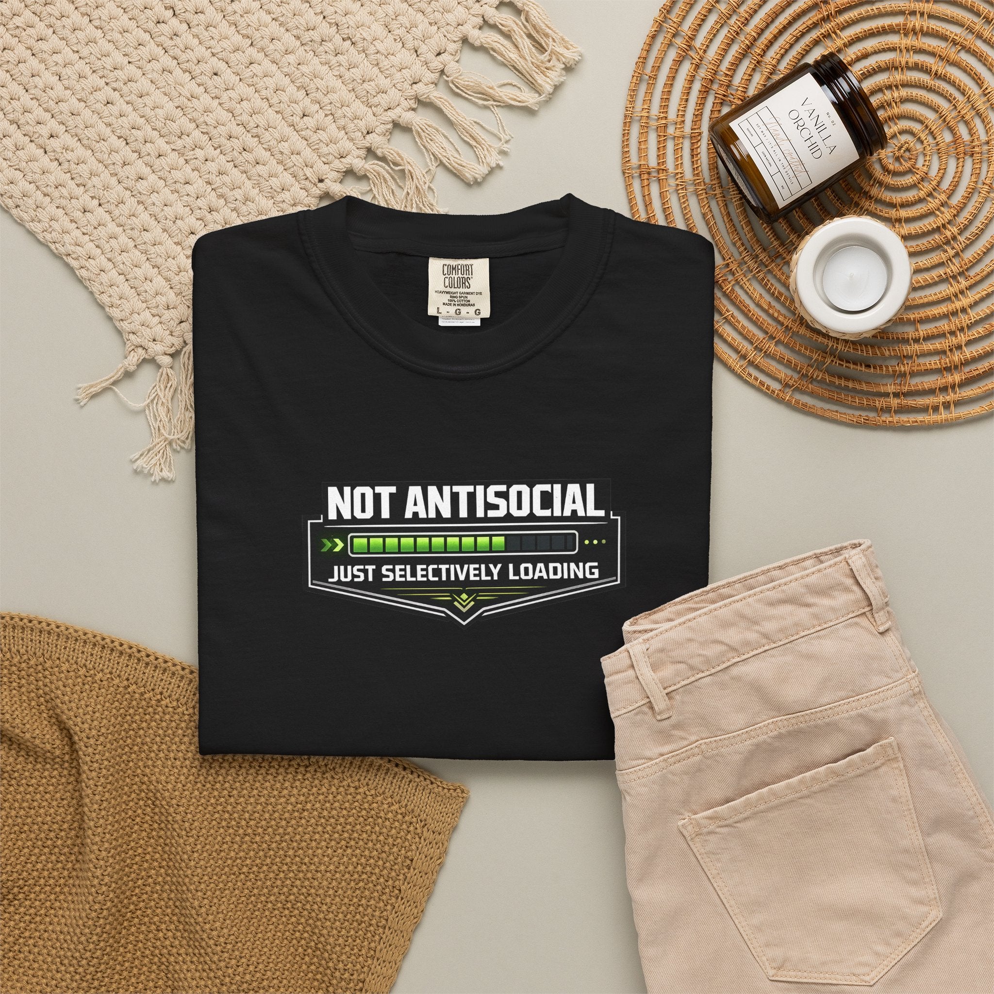 Not Antisocial T-Shirt — "Just Selectively Loading" Graphic Comfort Colors Tee