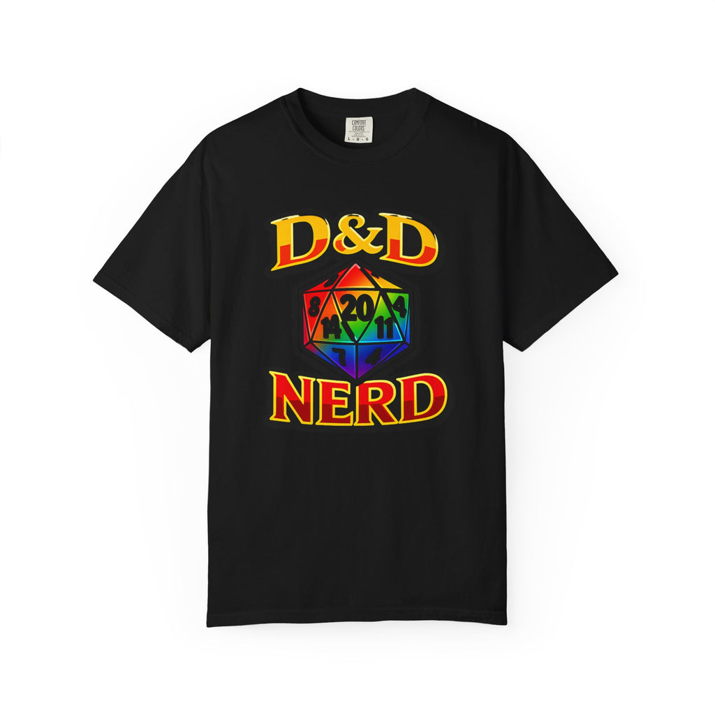 Rainbow D20 Gamer T-Shirt — Nerdy Tabletop RPG Comfort Colors Tee - Mutantur Labs LLC