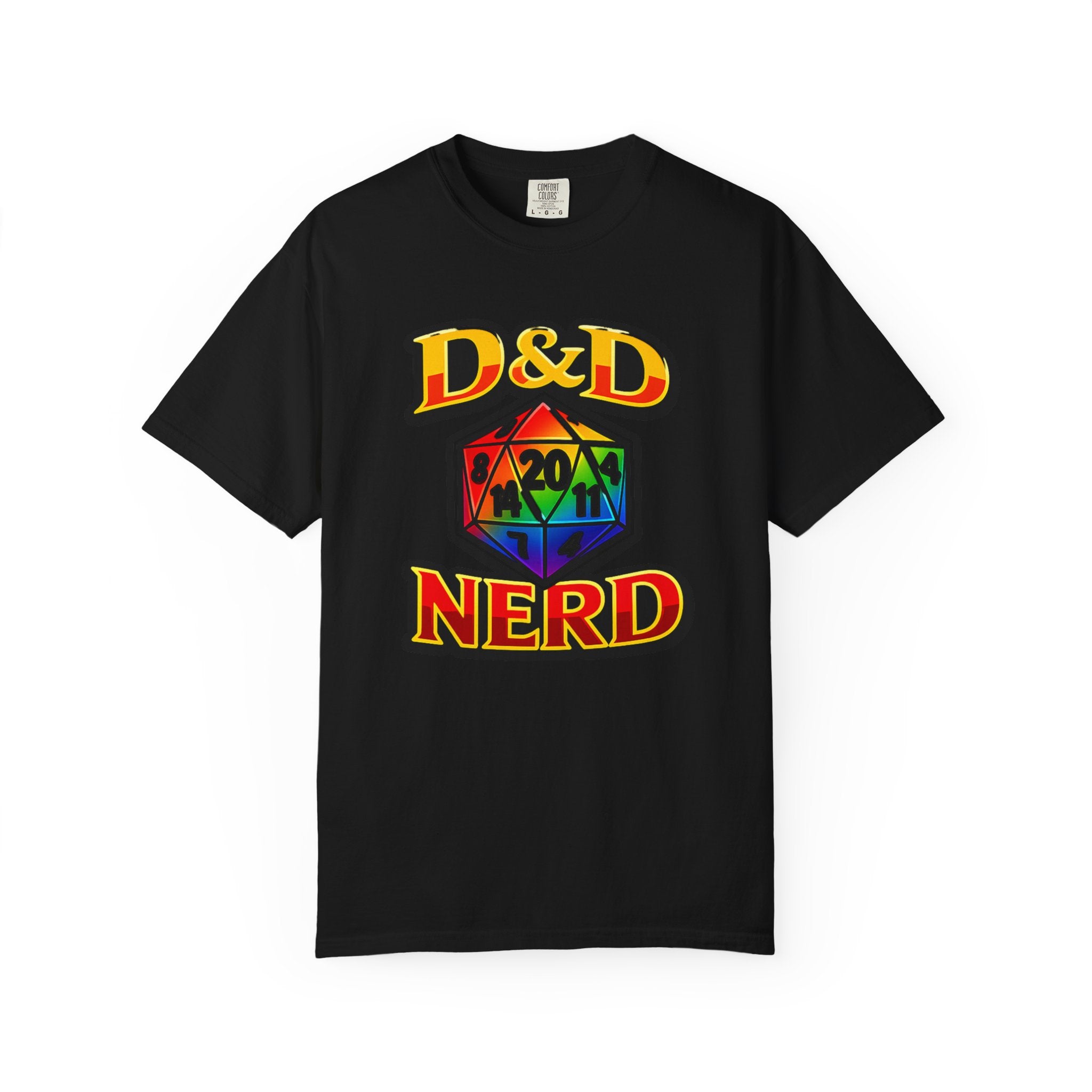 Rainbow D20 Gamer T-Shirt — Nerdy Tabletop RPG Comfort Colors Tee - Mutantur Labs LLC