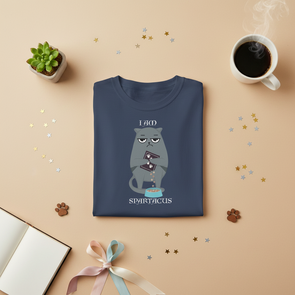 I Am Spartacus funny cat graphic tee, front view