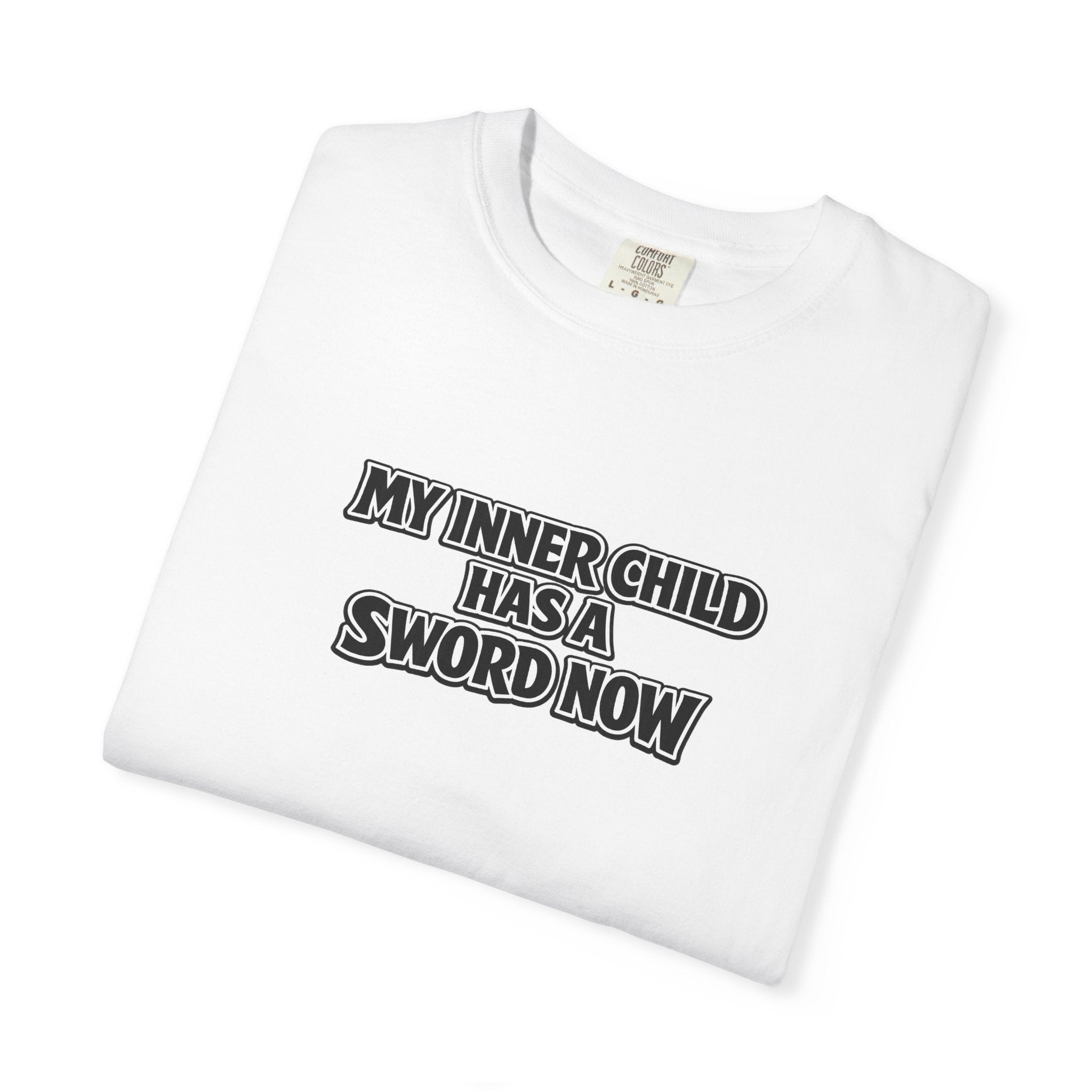 My Inner Child Has a Sword Now t-shirt, size chart reference
