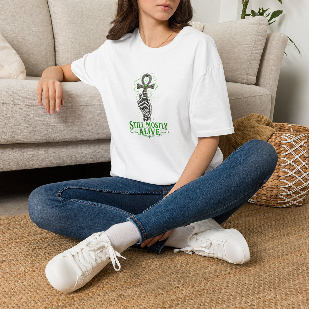 Still Mostly Alive T-Shirt — Gothic Ankh Skeleton Hand Tee