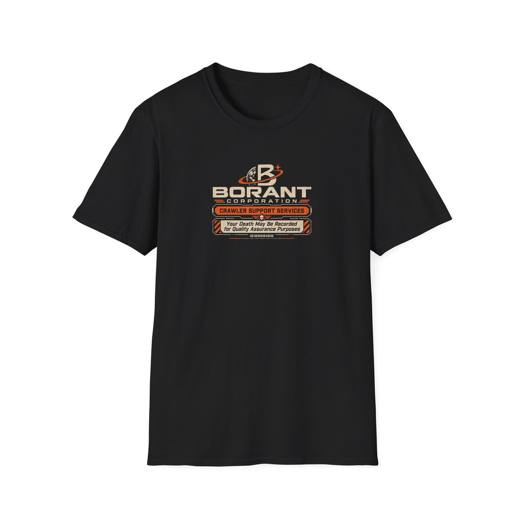 Borant Corporation Crawler Support Services T-Shirt — 'Your Death May Be Recorded' Retro Sci‑Fi Tee