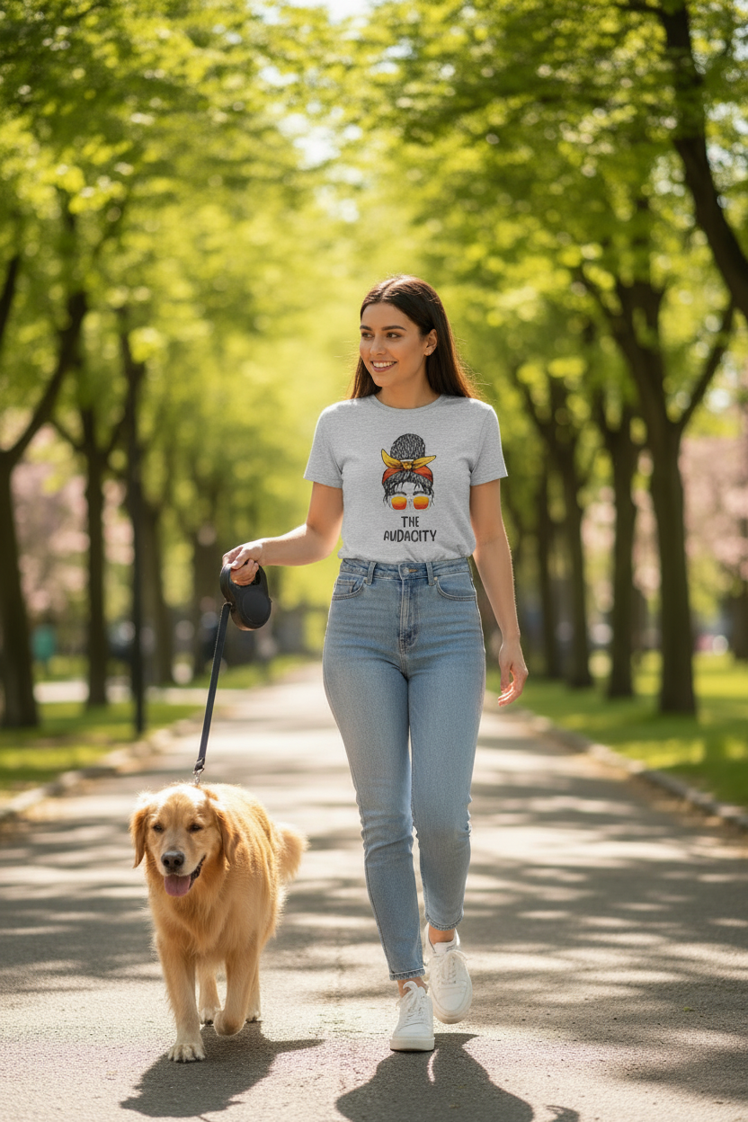 The Audacity Women's Graphic Tee — Messy Bun Bandana Sunglasses Shirt