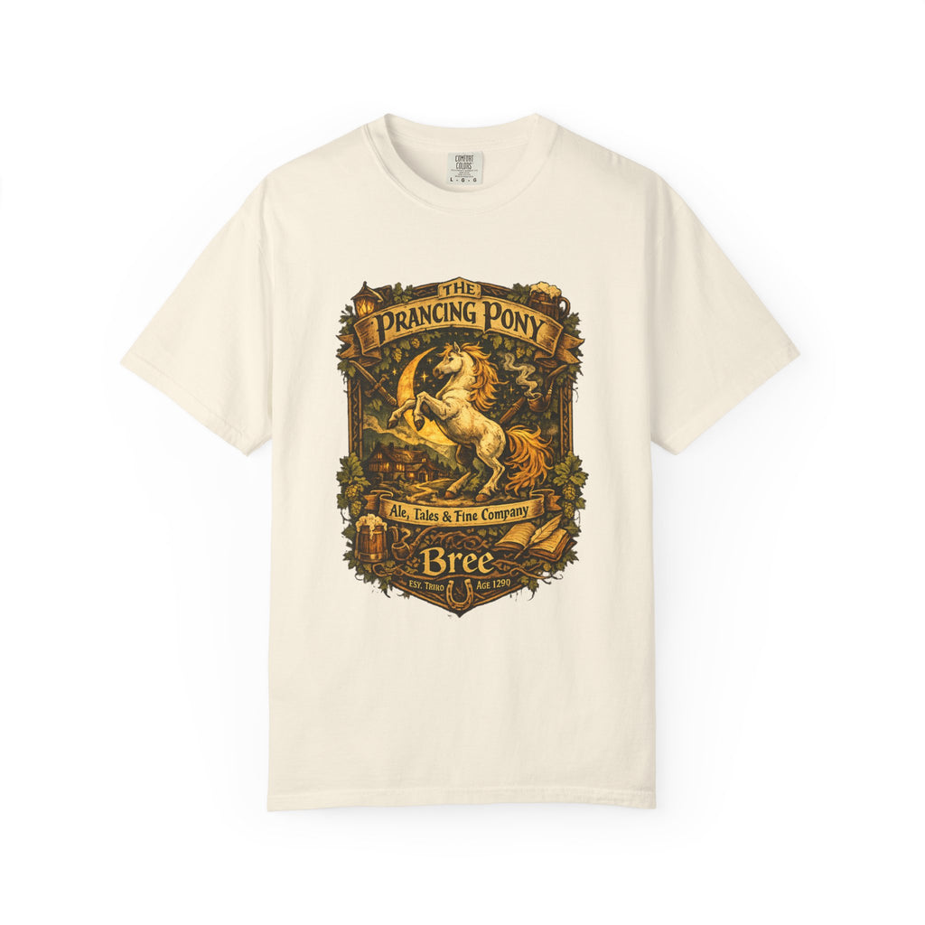Prancing Pony Fantasy T-Shirt | Vintage Inn Heraldry Graphic Tee - Mutantur Labs LLC
