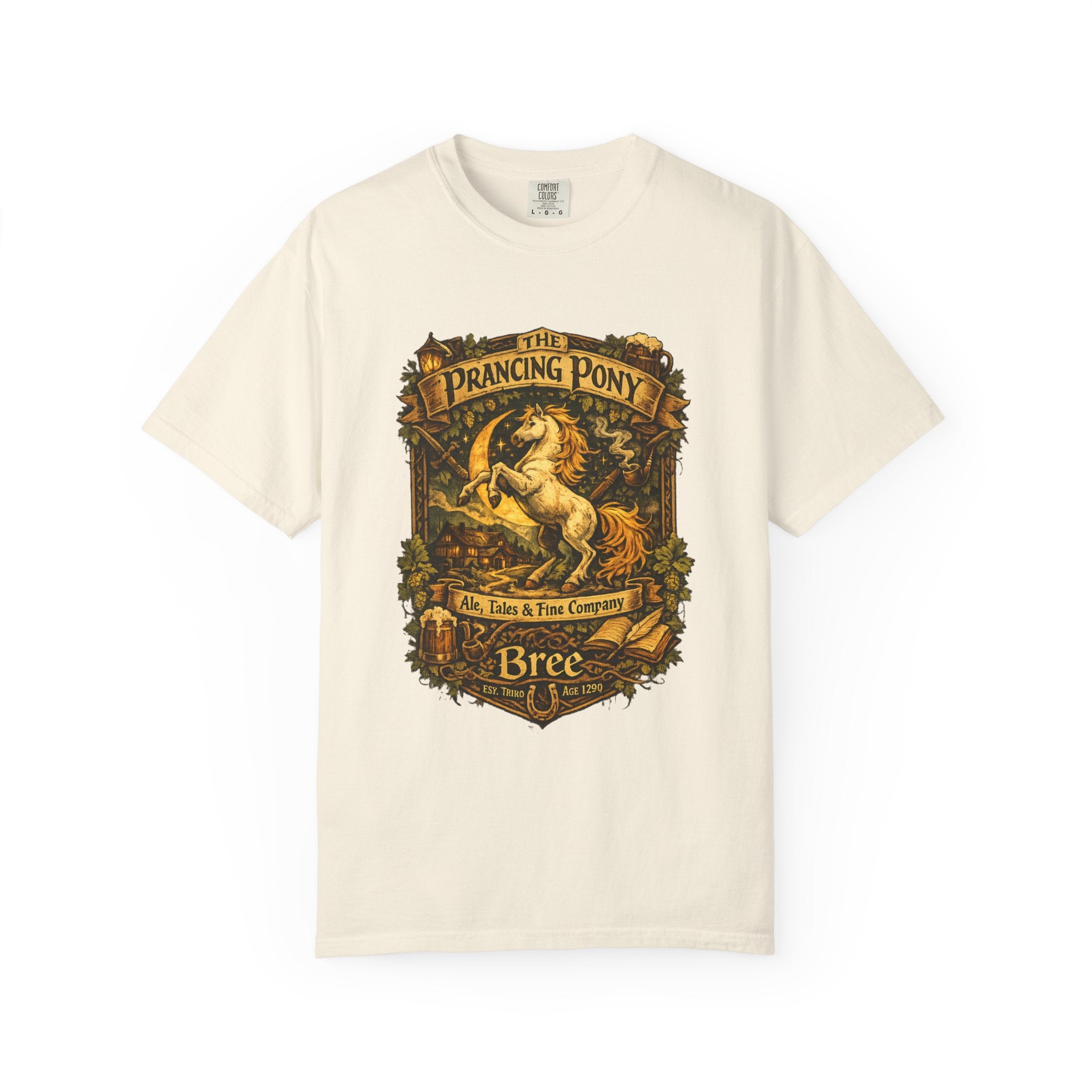 Prancing Pony Fantasy T-Shirt | Vintage Inn Heraldry Graphic Tee - Mutantur Labs LLC