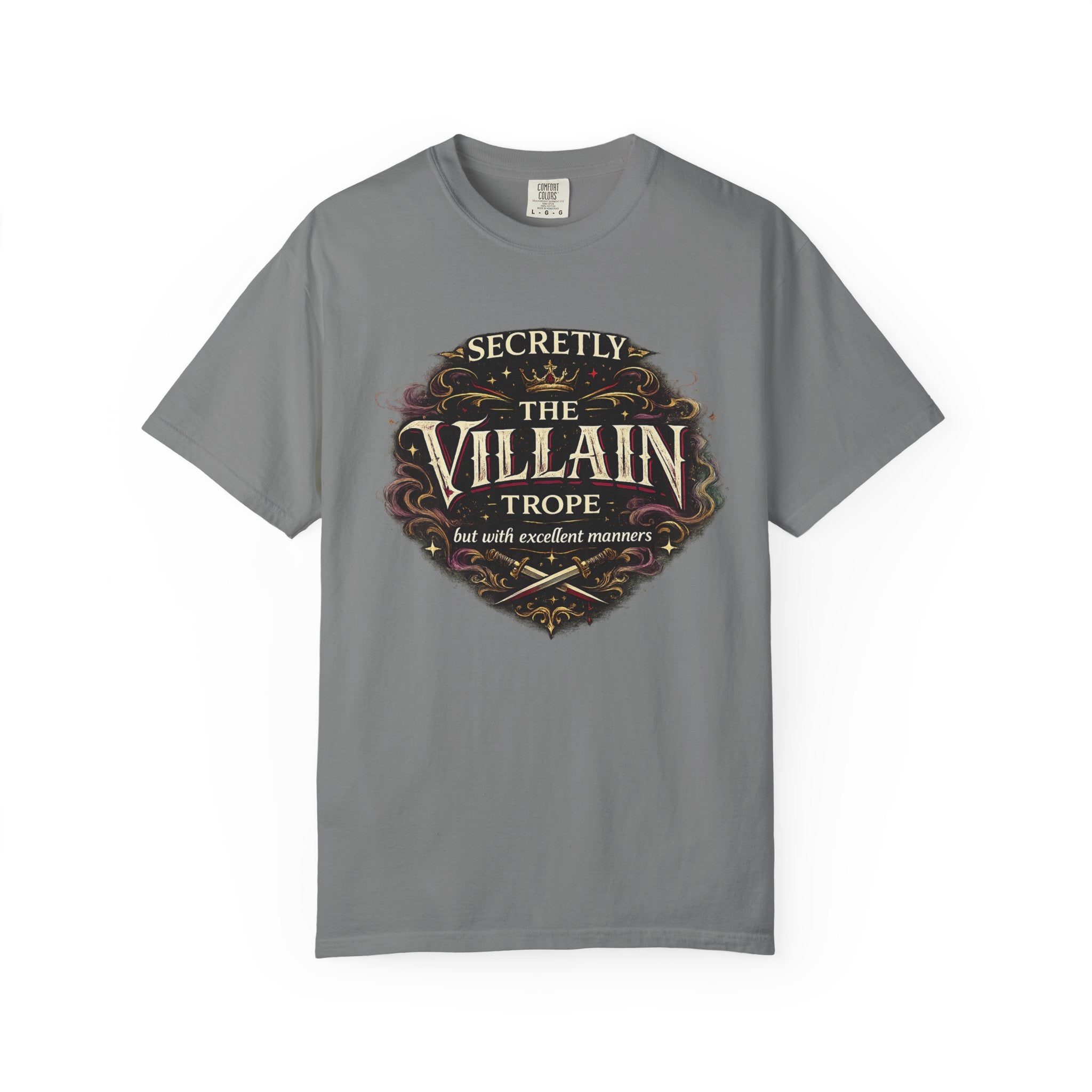 Villain Trope vintage fantasy Comfort Colors graphic tee, lifestyle shot